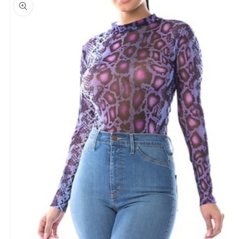 Bodysuit Sheer & Mesh fabric - Multi color snake skin print / New no tags - Picture 2 of 4